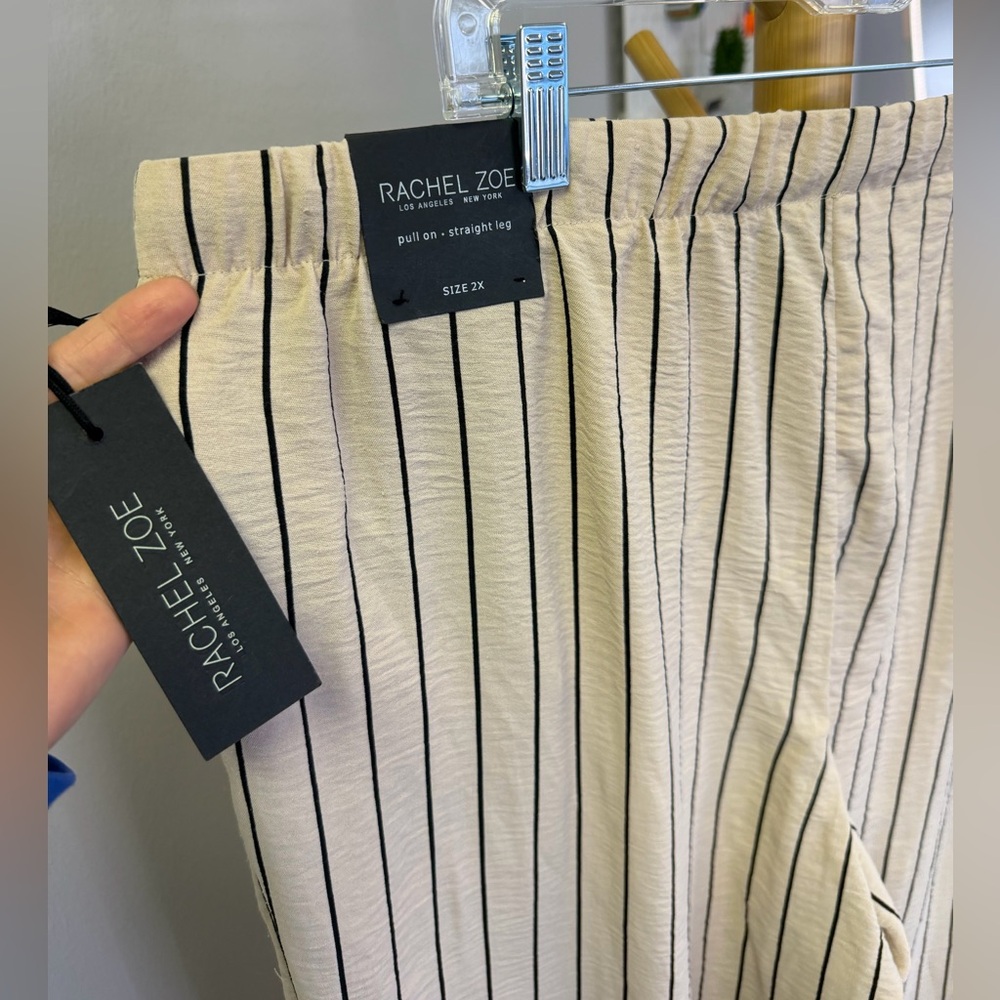 NWT Rachel Zoe Beige and Black Striped Pull On Straight Leg Pants Sz 2x - Picture 4 of 6